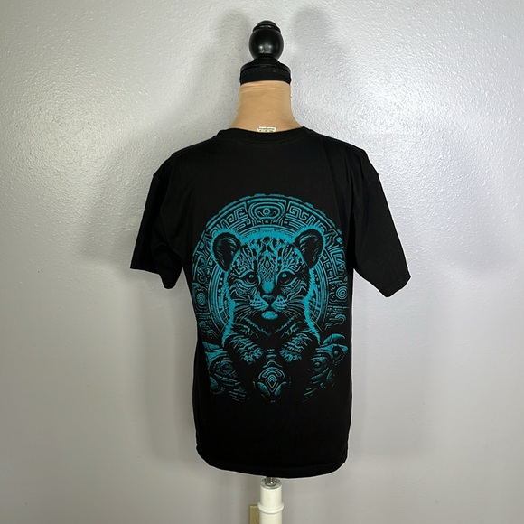 Black jaguar glitter Aztec jungle graphic tee M| trippy psychedelic rave casual - Picture 3 of 8